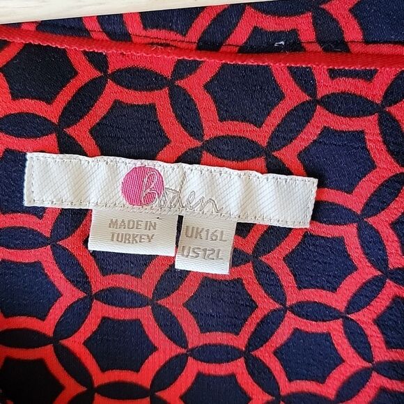 Boden women's belted v-neck maxi 3/4 sleeve red and navy dress 12L viscose - Picture 3 of 12